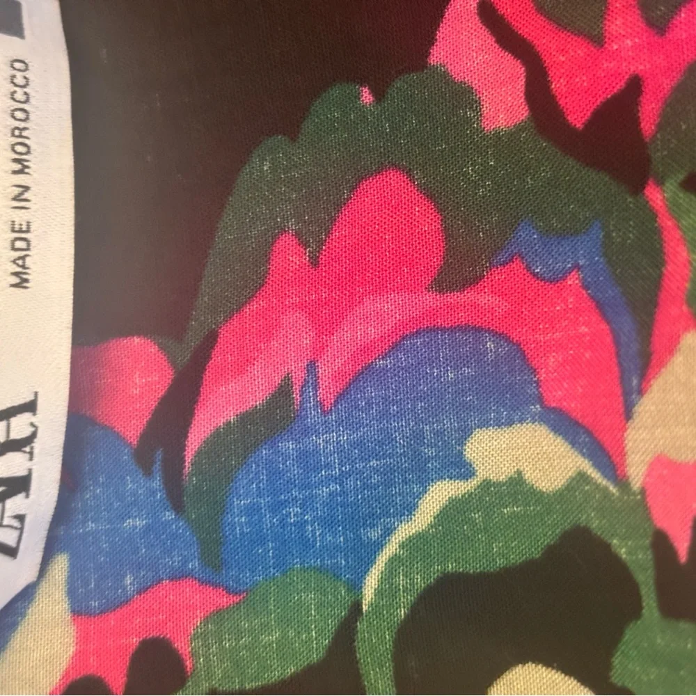 Zara Floral Mini Dress V Neck Tie Back Long Sleeve Size L - Picture 10 of 10